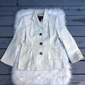 Vintage Terry Lewis 100% Genuine Leather Cream Womens Blazer Jacket size M